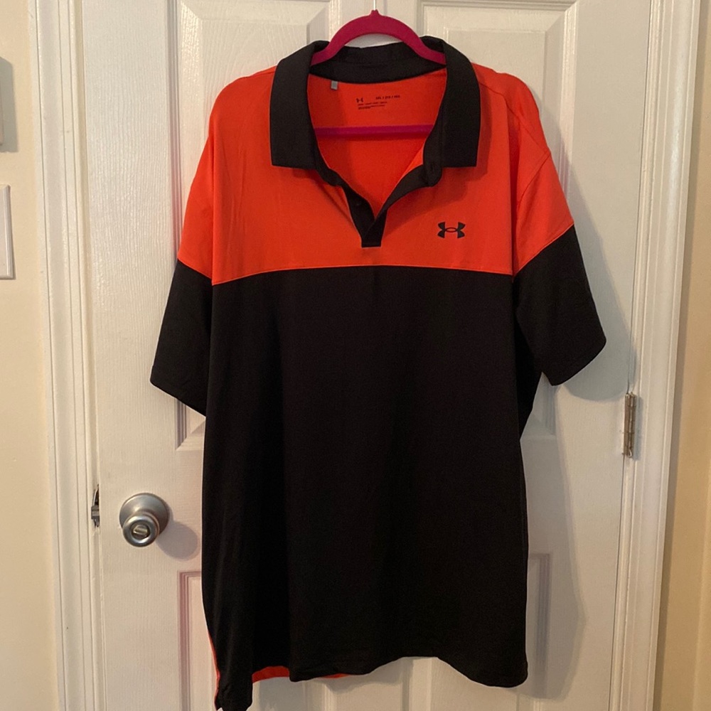 Orange and black UnderArmour polo